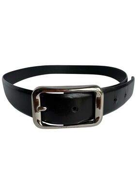 Nine & Co. Classic Black Leather Belt Sz Medium Silver Tone Rectangular Buckle